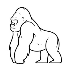 Obraz premium A bold black outline cartoon illustration of a strong gorilla. Stylized and simple graphic of a powerful ape, great for icons, logos or mascots.