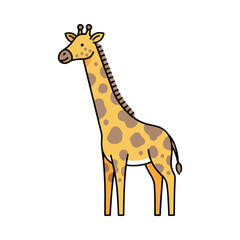 Obraz premium A friendly and cute cartoon giraffe standing tall. This colorful illustration is perfect for children's books, nursery decor, educational materials, and fun safari themes.