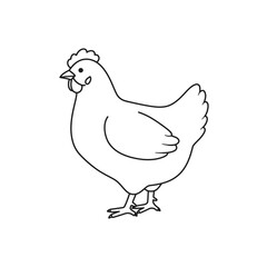 A simple outline of a chicken in a coloring book style