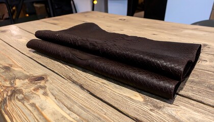 Brown leather sheets on wooden table (1)