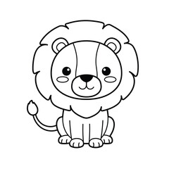 A cute cartoon lion outline on a white background for coloring book