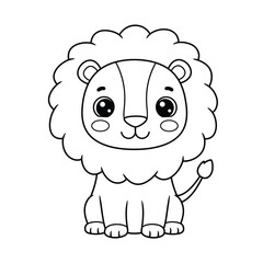 A cute lion cartoon character outline on a white background