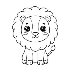 A cute cartoon lion outline on a white background for coloring book