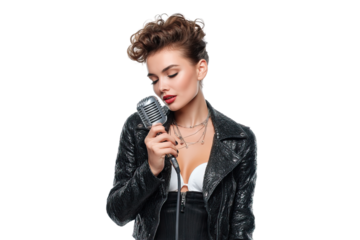 Female singer with a vintage microphone.