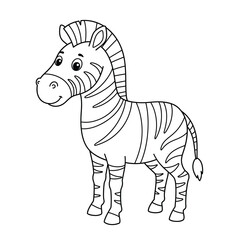 A cartoon zebra outline on a white background for coloring book