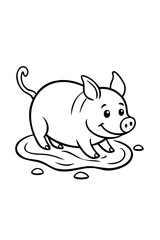 Cute cartoon piglet playing joyfully in a muddy puddle delightful farm animal drawing