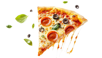 slices of margherita pizza isolated on white background.