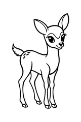 Adorable cartoon deer fawn standing looking up with big eyes coloring page for kids