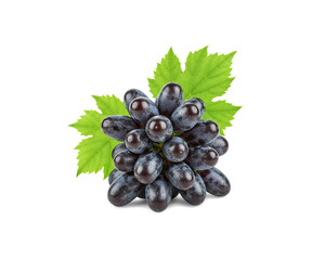 black Finger grapes with leaves  isolated on white background