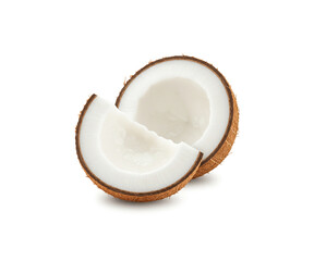 Two halves of coconut isolated on white background