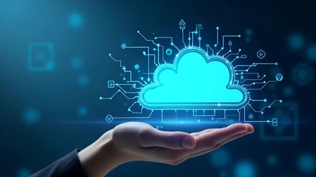 Innovative Cloud Computing Research: Advanced Data Processing & Virtualization Techniques for Enterprise Digital Evolution - Photo Stock Concept with Left Space