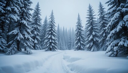 Naklejka premium Snowy Forest Path, Winter Wonderland - Winter Wonderland