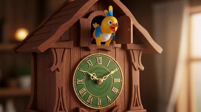 Cuckoo Clock with Cheerful Bird Telling Time Home Decor