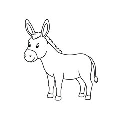 A cartoon donkey outline for coloring book on a white background