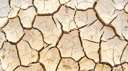 Dry cracked earth texture with deep fissures showing geological layers, drought and climate change concept, arid landscape and global warming effects.
