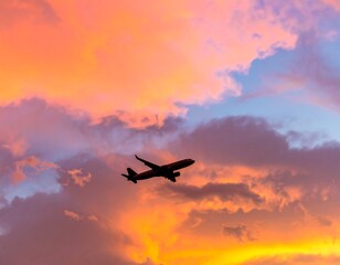 Airplane silhouette at sunset