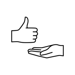 Approve and Give: A simple yet impactful illustration of a hand making a thumbs up and another hand presenting a gesture of giving or receiving, embodying positive feedback and exchange.