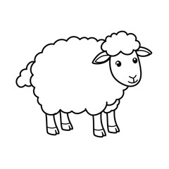 A cartoon sheep outline on a white background for coloring book