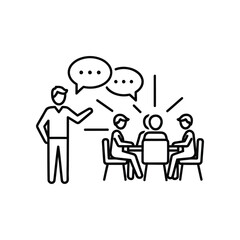 Business discussion and Idea exchange: An illustrated depiction of a meeting scenario, where ideas flow and discussions shape future strategies.