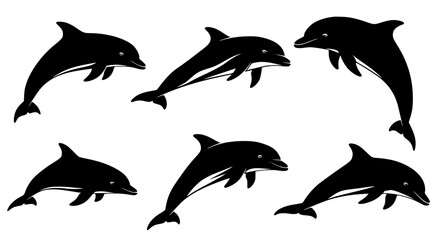 Vector art of set of dolphin silhouettes for design and decoration for POD
