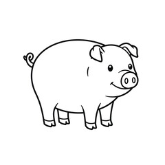A cute cartoon pig outline on a white background for coloring