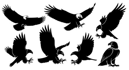 Obraz premium Vector art of collection of eagle silhouettes in different poses for POD