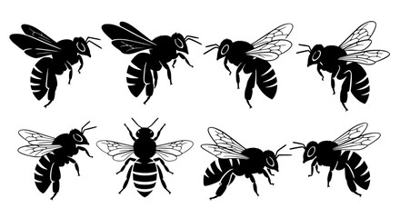 Naklejka premium Vector art of collection of bee silhouettes for design use for POD