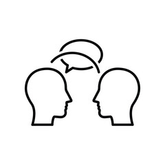 Dialogue Symbol: Two interconnected human heads with a speech bubble, symbolizing conversation, communication, and dialogue.