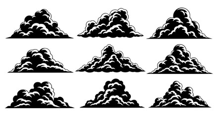 Vector art of collection of nine cloud silhouettes for design use for POD