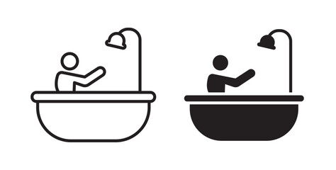 Person Bathing icon. Bathroom furniture sign. Bathtub symbol. Quality design element. Vector illustration with stroke and fill on a white background.