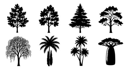 Vector art of collection of various tree silhouettes, vector illustration for POD