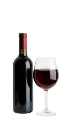 Red wine bottle and wineglass isolated PNG with Transparent Background