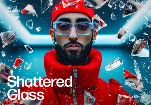 Shattered Glass Photo Effect with Broken Mirror Fragments & Realistic Smashed Glass Overlay