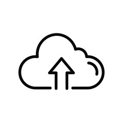Cloud Data Upload: A sleek, black-line illustration depicts the symbol of a cloud with an upward-pointing arrow, representing data upload and digital connectivity.