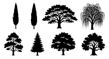 Fototapeta premium Vector art of collection of various trees silhouettes for design use for POD