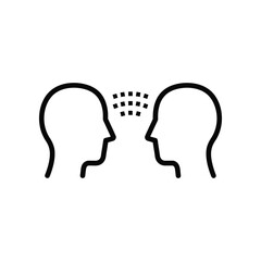Communication Concept: A minimalist illustration depicting the essence of thought transfer. Two silhouettes face each other, their minds linked by a stream of dots.