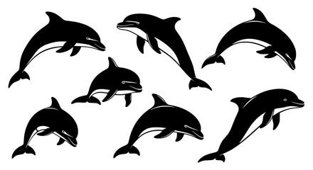 Obraz premium Vector art of silhouette illustration of a group of dolphins for POD