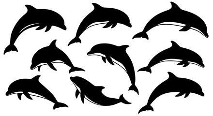 Obraz premium Vector art of collection of dolphin silhouettes for design and decoration for POD