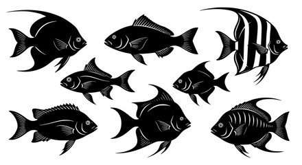 Vector art of collection of various fish silhouettes for design use for POD