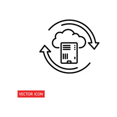 Cloud Sync Icon: An artistic, line-drawn icon representing cloud synchronization, featuring a server within a cloud symbol, encircled by arrows, implying data synchronization.