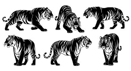 Obraz premium Vector art of collection of tiger illustrations for design use for POD