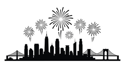 New york city skyline with fireworks display at night time © MosaAmena