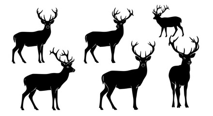 Naklejka premium Vector art of set of deer silhouettes for design use for POD