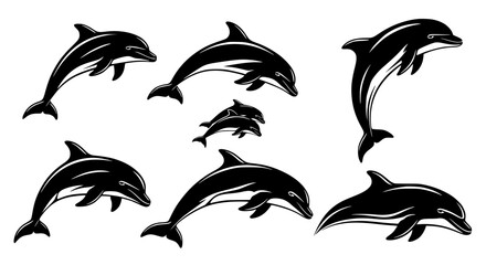Fototapeta premium Vector art of dolphin silhouettes, a playful and intelligent mammal for POD