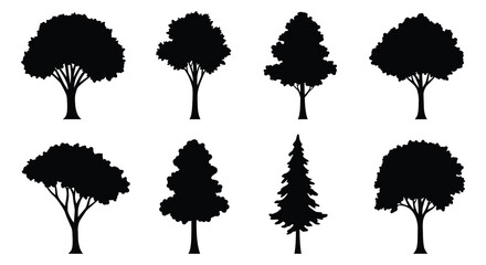 Collection of various tree silhouettes in different shapes and sizes
