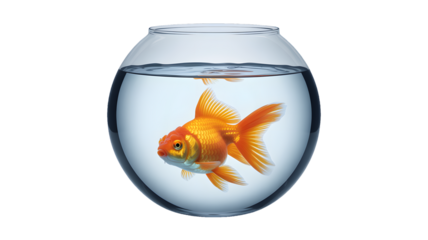 Vibrant goldfish swimming gracefully in a clear glass bowl, symbolizing freedom and beauty