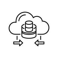 Cloud Data Synchronization Icon: An elegant, minimalistic line icon that visualizes the process of cloud data synchronization, perfect for conveying concepts related to data storage, retrieval.