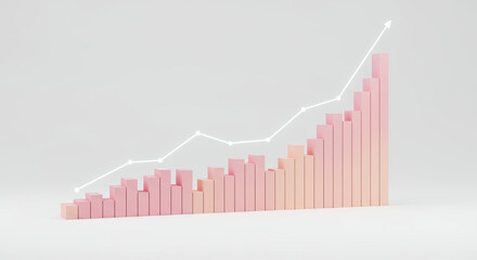 Rising Bar Graph with White Arrow on Light Gray Background