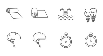 Line icons of swimming pool equipment and time management tools