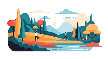 Fototapeta premium Peaceful Yoga Practice in a Colorful Forest Landscape